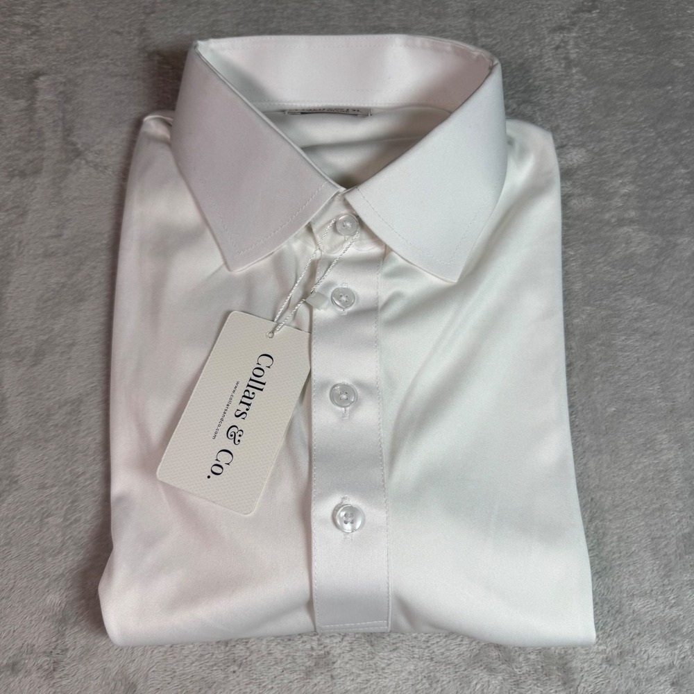 NWT Collars & Co Mens Dress Collar Polo Shirt L Relaxed White Golf